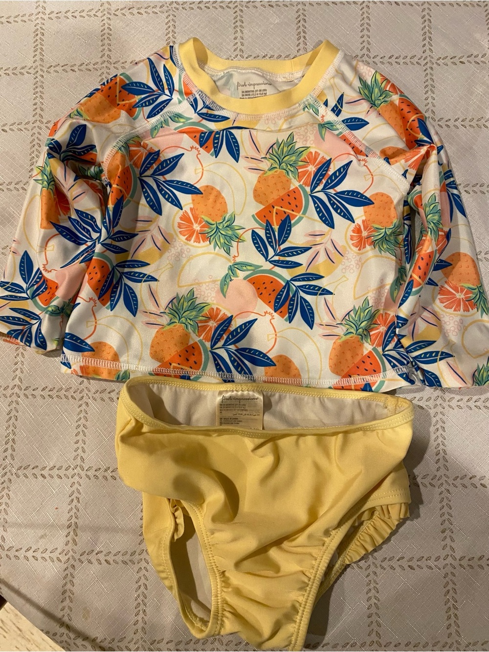 First Impressions Yellow Pineapple & Blue Leaf Rashguard Swim Set